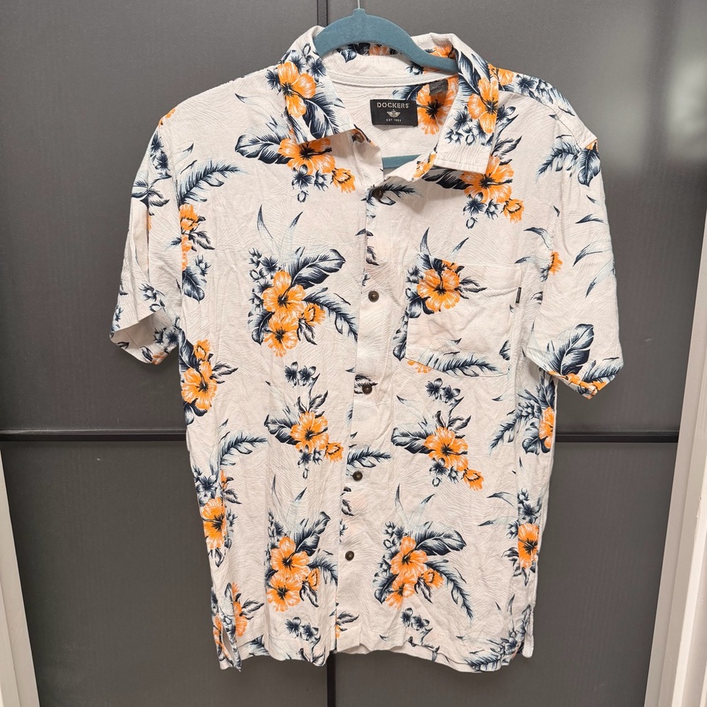 Dockers Men sz S Hawaiian Button-Down Shirt Coastal Grandpa Eclectic 90s Dad